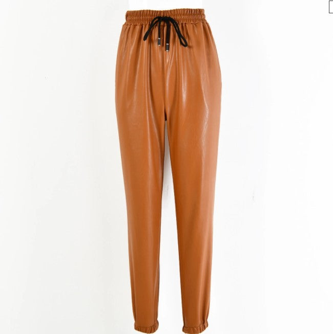 Brown Leather Joggers