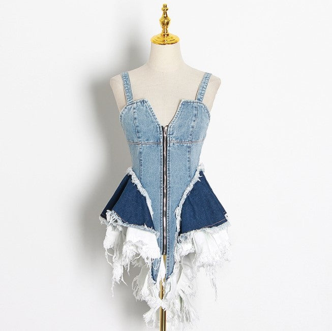 Blue Jean Ruffled Tank