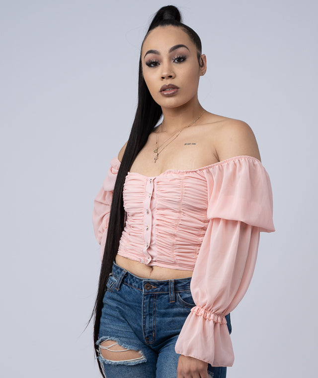 Pink Ruched Off Shoulder